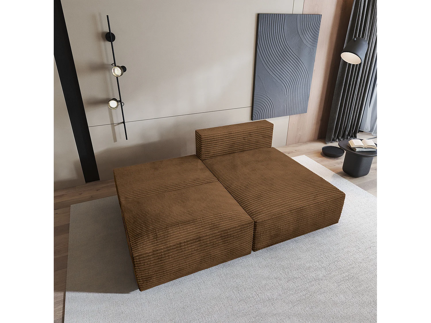 Canapé d'angle FIORO Cuivré en velours côtelé avec fonction de couchage