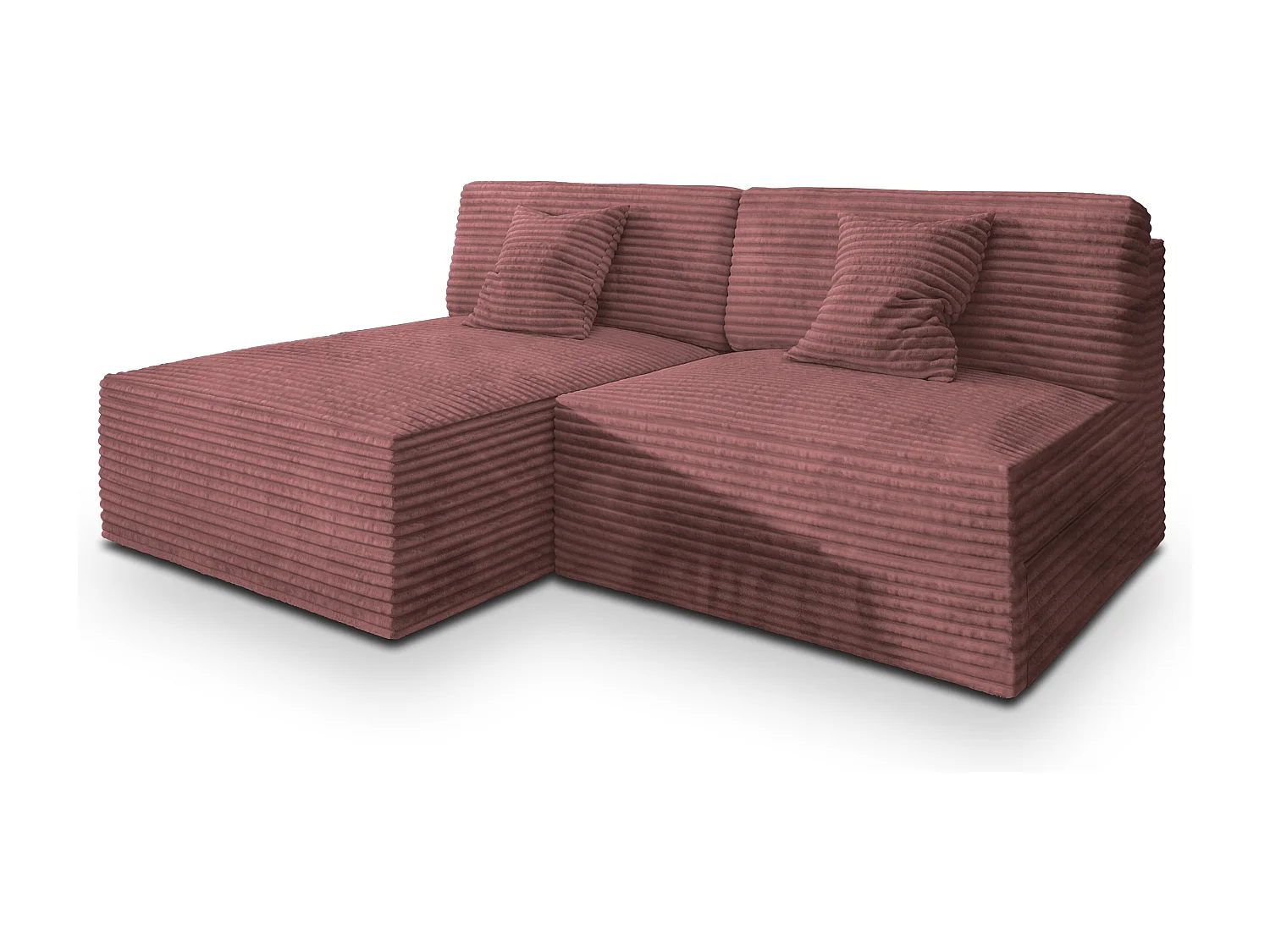 Canapé d'angle FIORO Rose en velours côtelé avec fonction de couchage