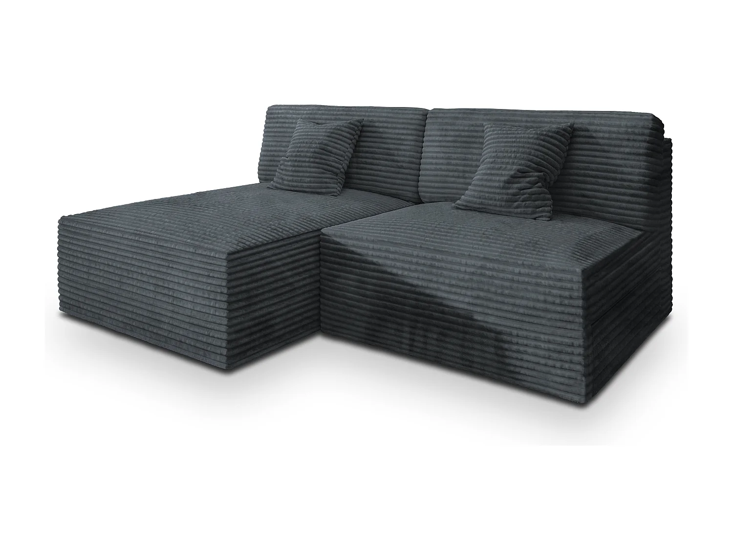 Canapé d'angle FIORO Gris en velours côtelé avec fonction de couchage