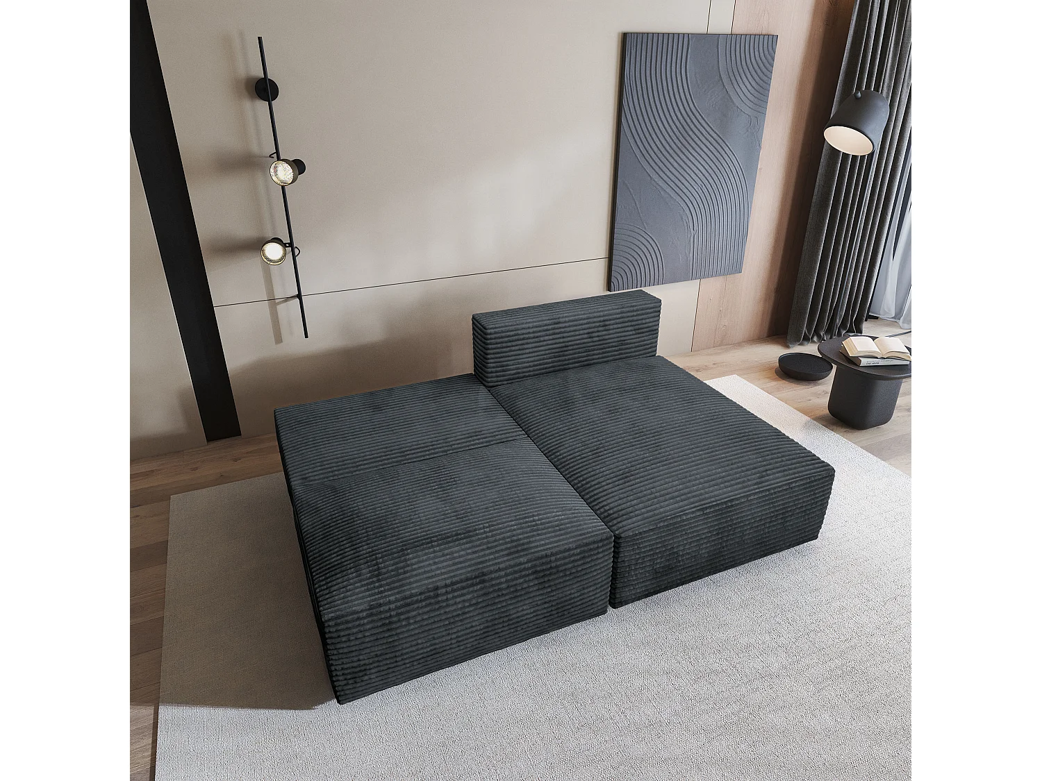 Canapé d'angle FIORO Gris en velours côtelé avec fonction de couchage