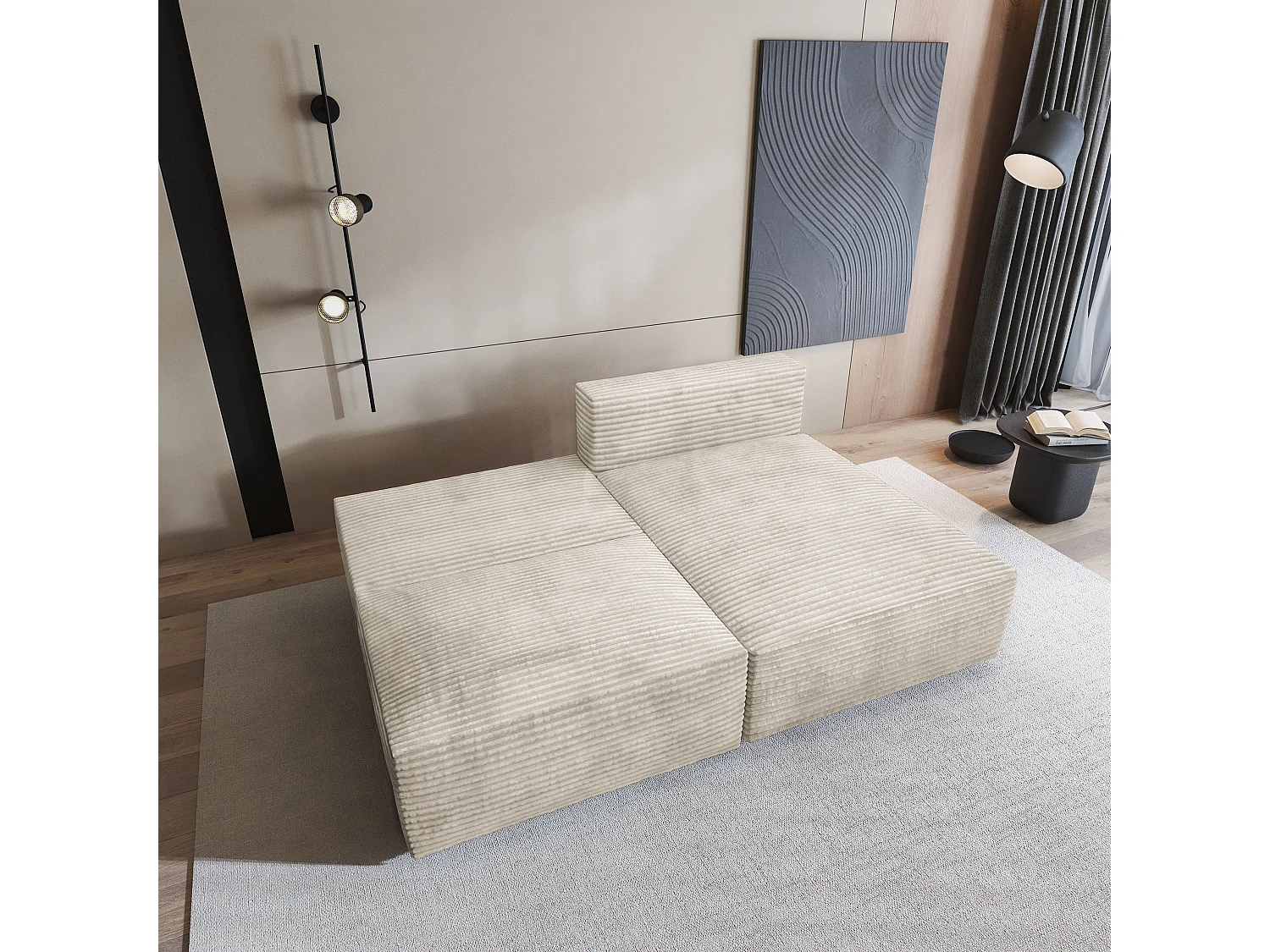 Canapé d'angle FIORO Crème en velours côtelé avec fonction de couchage