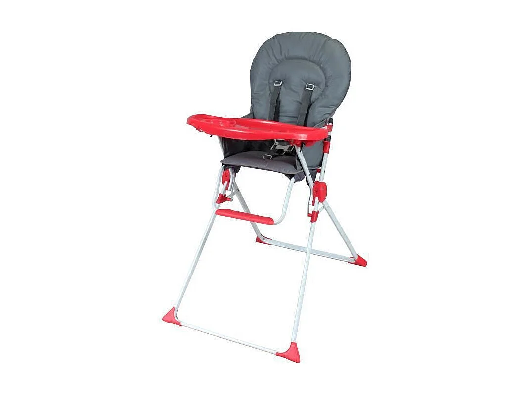BAMBIKID Chaise haute fixe - Des 6 mois - Mixte - Gris et rouge