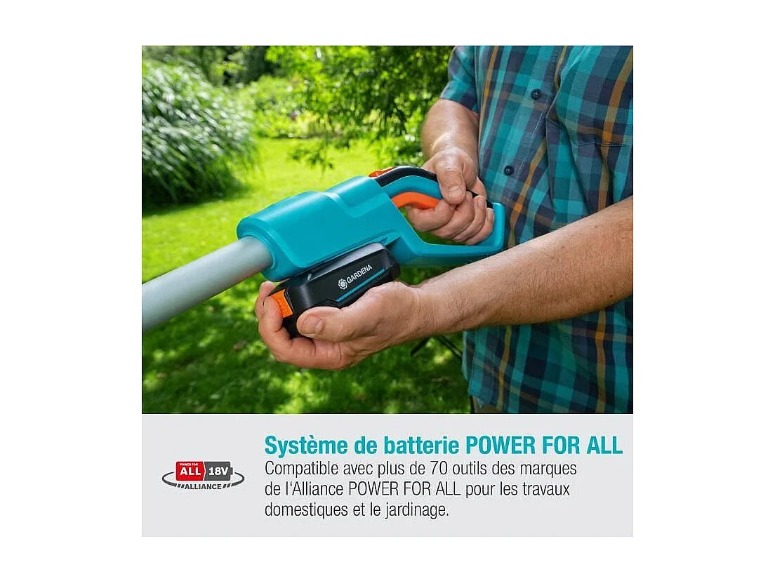 Aparador de sebes telescópico sem fio GARDENA 18V - Lâmina de 42 cm, corte de 16 mm, alcance de 3 m, bateria Li-ion incluída