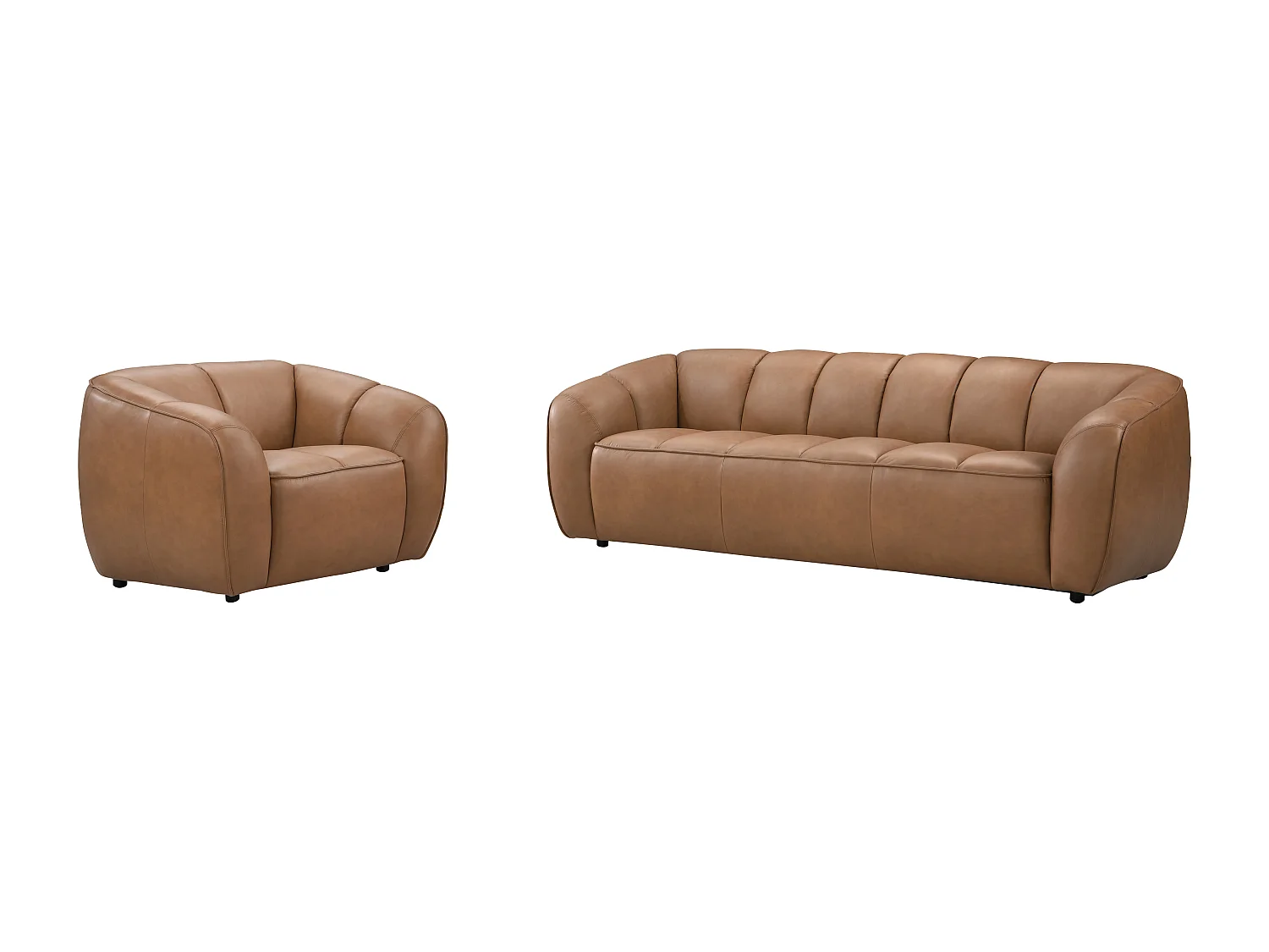 Canapé 3 places et un fauteuil en cuir camel PRADONI