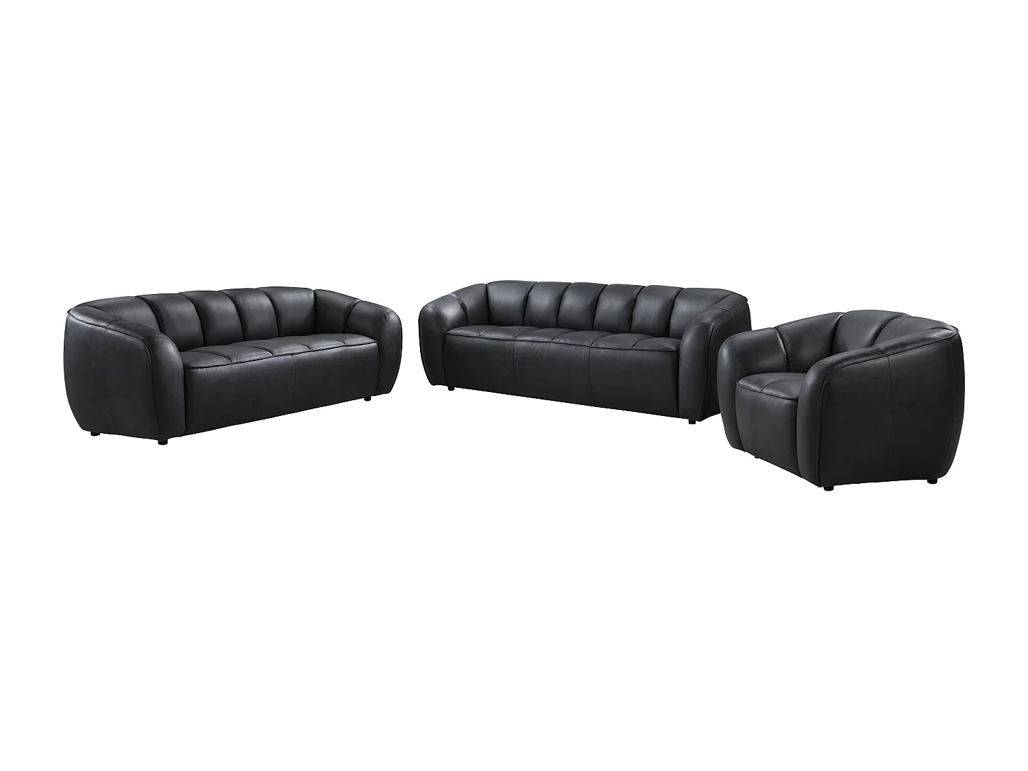 Canapé 3 places, 2 places et un fauteuil en cuir noir PRADONI