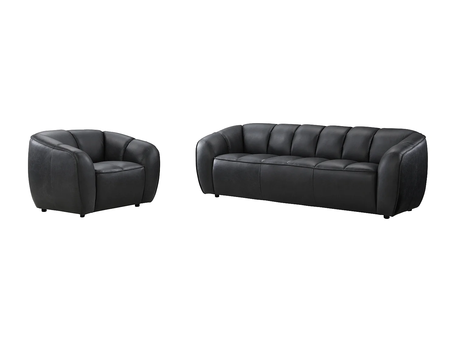 Canapé 3 places et un fauteuil en cuir noir PRADONI