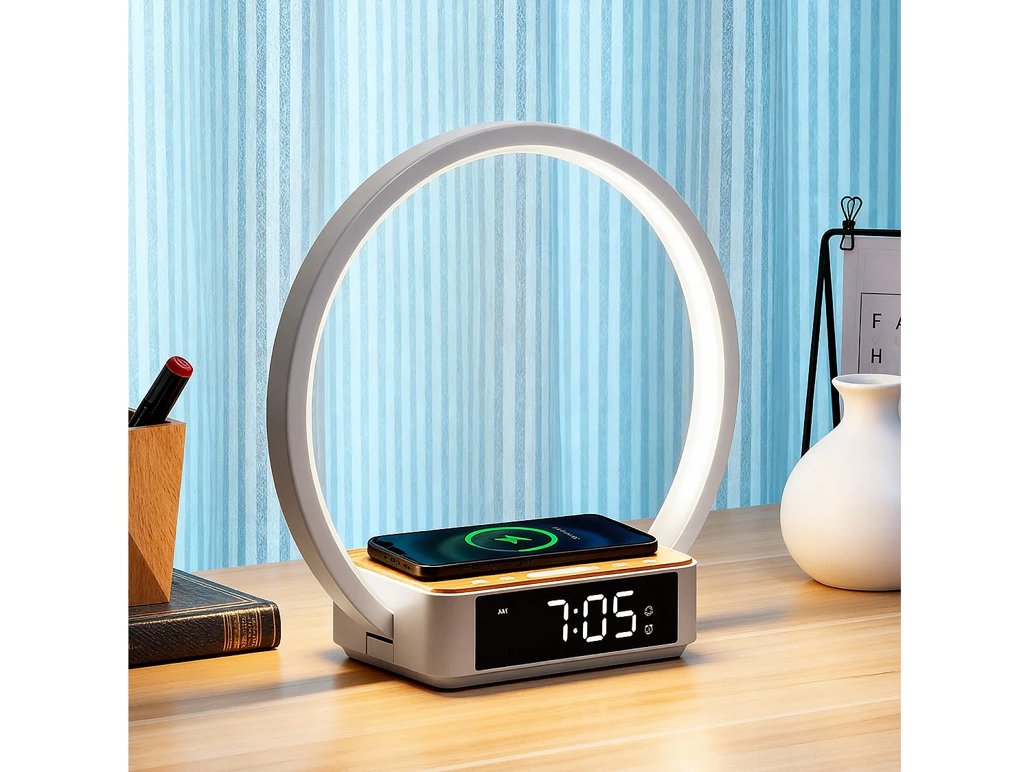 Lampe de bureau LED avec affichage de l'heure et fonction réveil - lumière réglable