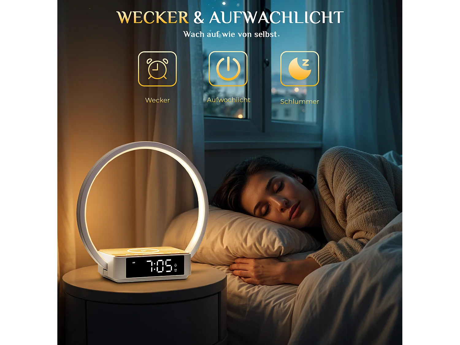 Lampe de bureau LED avec affichage de l'heure et fonction réveil - lumière réglable