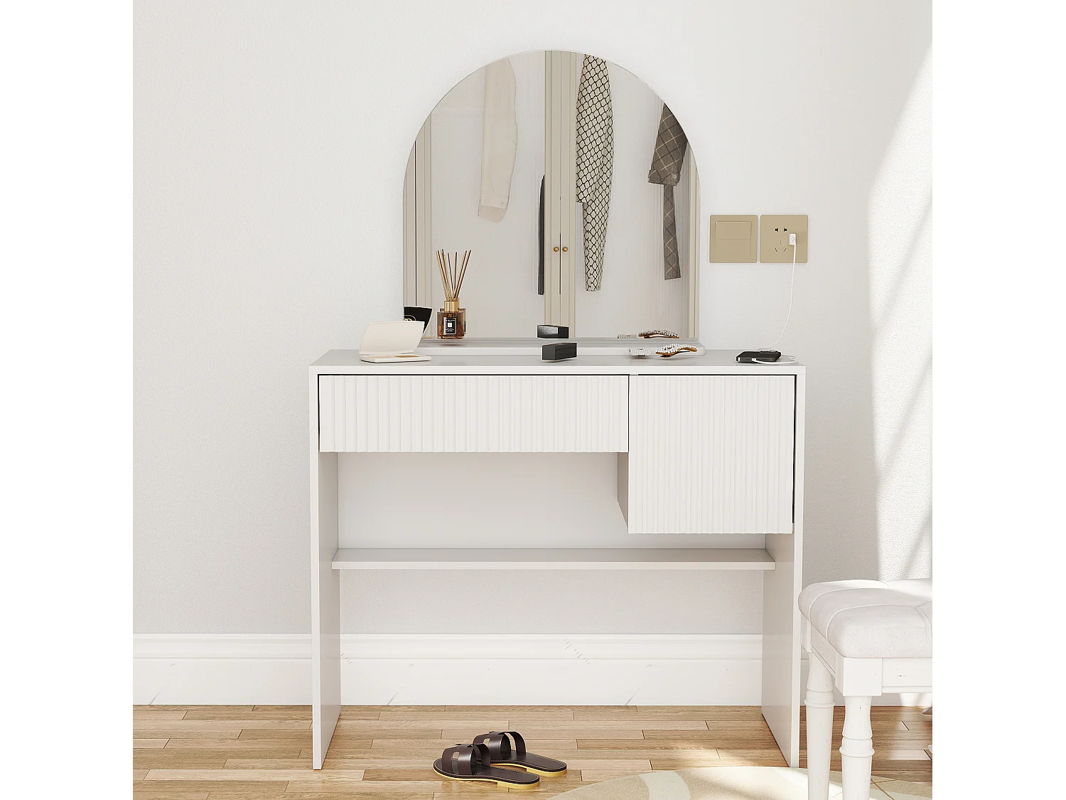 Coiffeuse avec miroir et 2 tiroirs , blanc