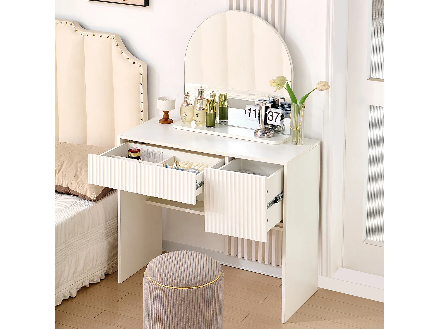 Coiffeuse avec miroir et 2 tiroirs , blanc