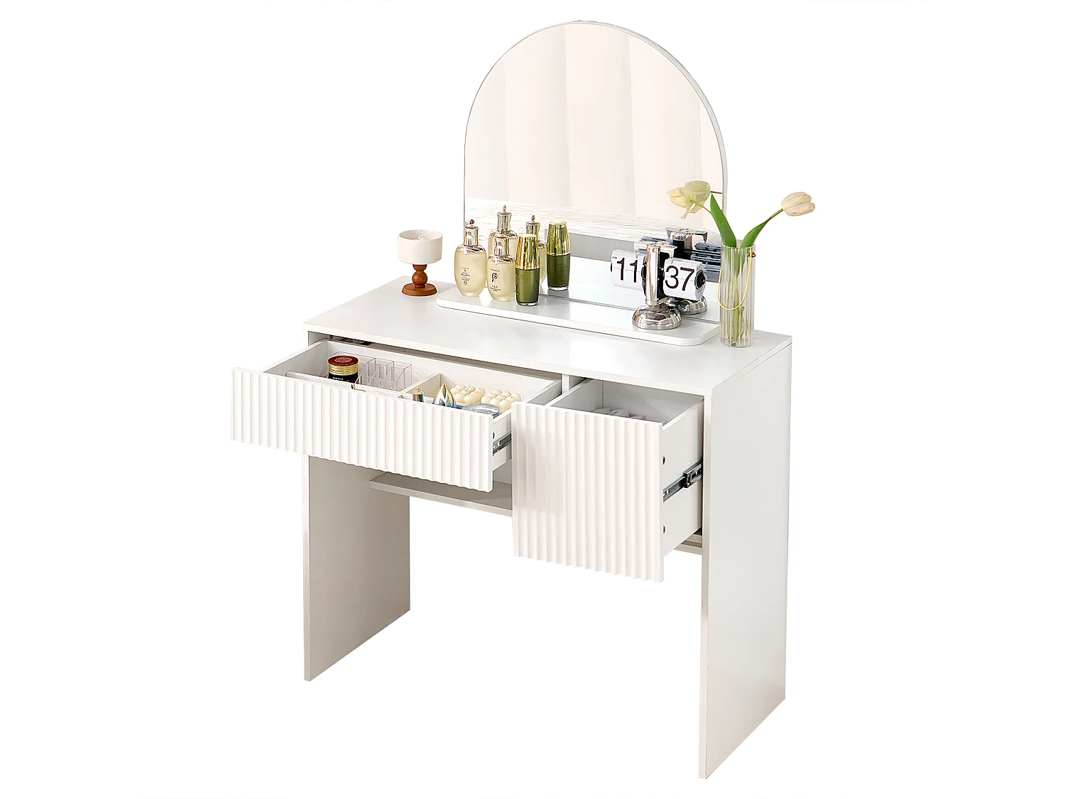 Coiffeuse avec miroir et 2 tiroirs , blanc