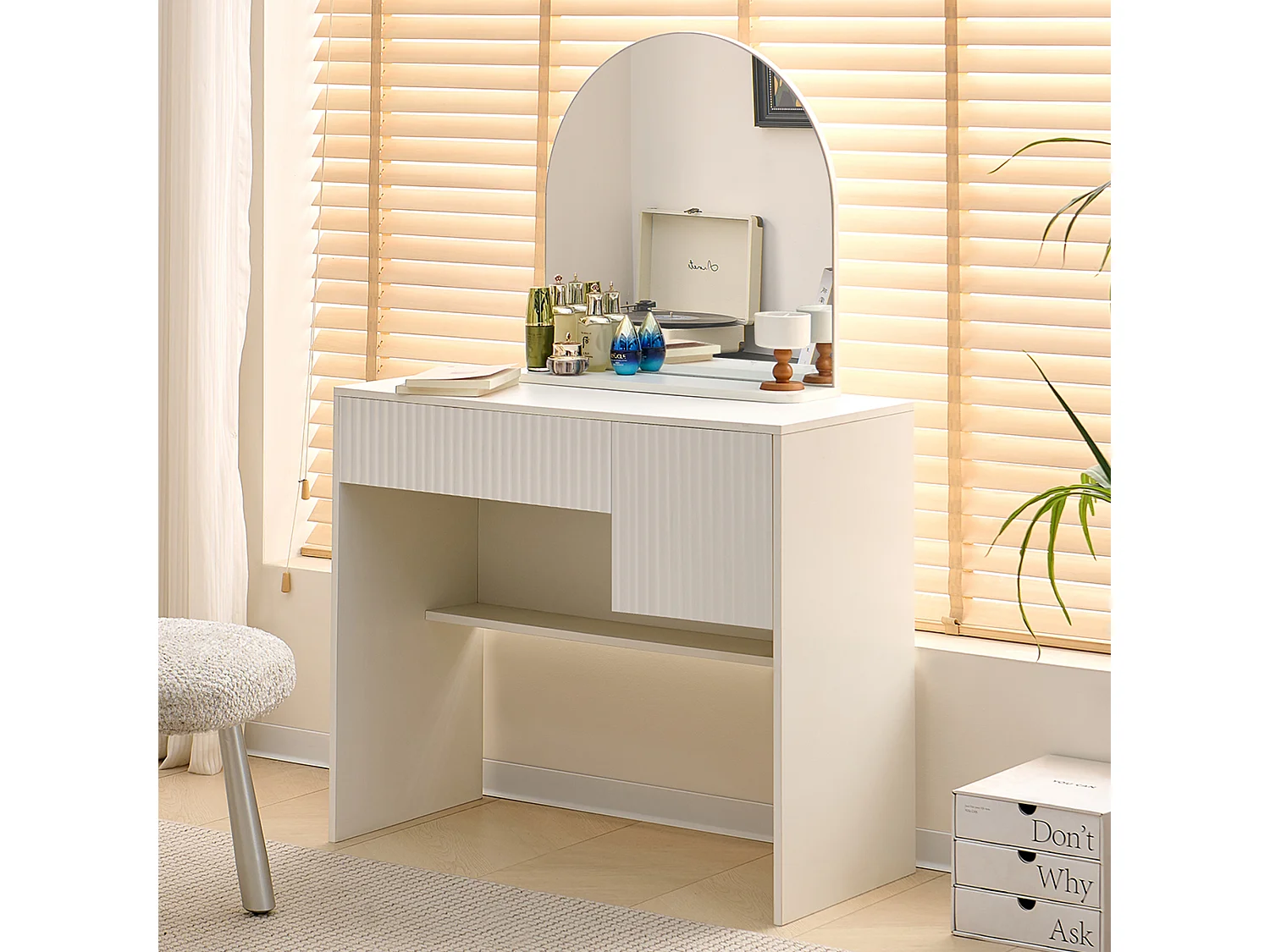 Coiffeuse avec miroir et 2 tiroirs , blanc