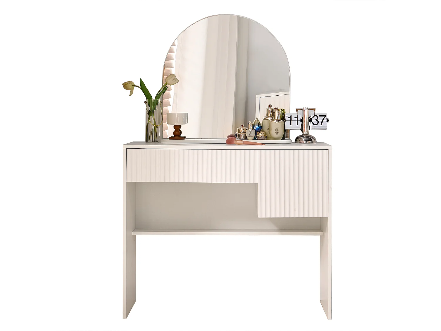 Coiffeuse avec miroir et 2 tiroirs , blanc