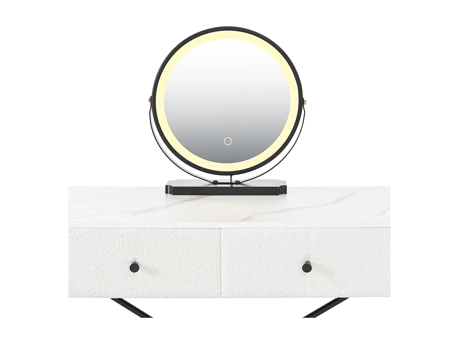 Coiffeuse avec miroir LED et tabouret, 2 tiroirs - Noir et blanc