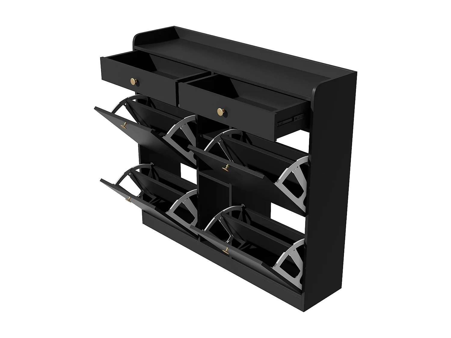 Meuble à chaussures avec 4 portes abattantes, 2 tiroirs et 3 niches - Noir