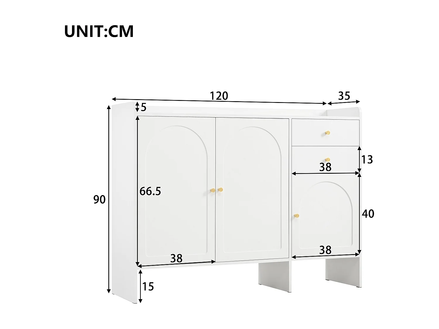 Meuble à chaussures avec 3 portes et 2 tiroirs – Blanc 120 x 35 x 90 cm