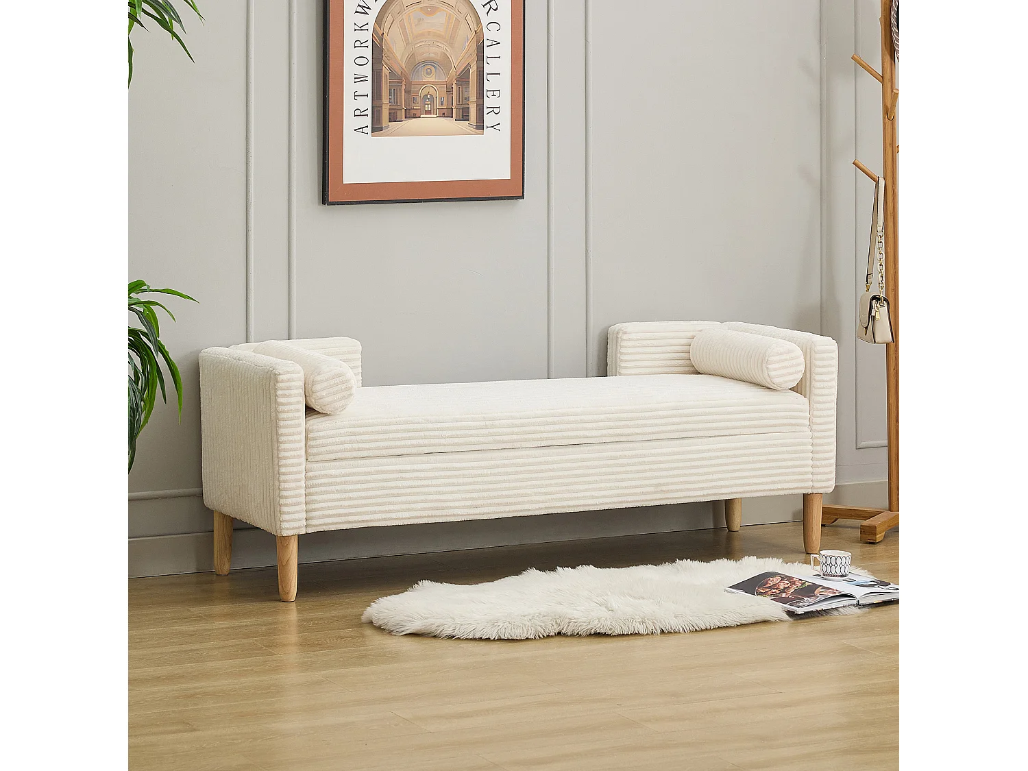 Bedbankje van ivoorkleurig corduroy - Voor slaapkamer en hal
