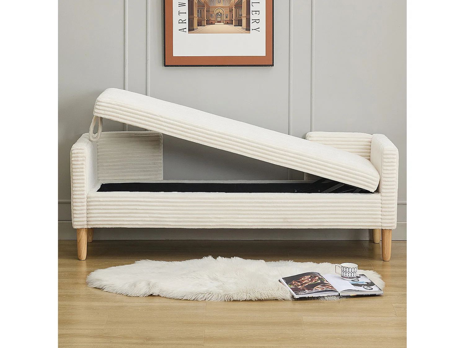 Bedbankje van ivoorkleurig corduroy - Voor slaapkamer en hal