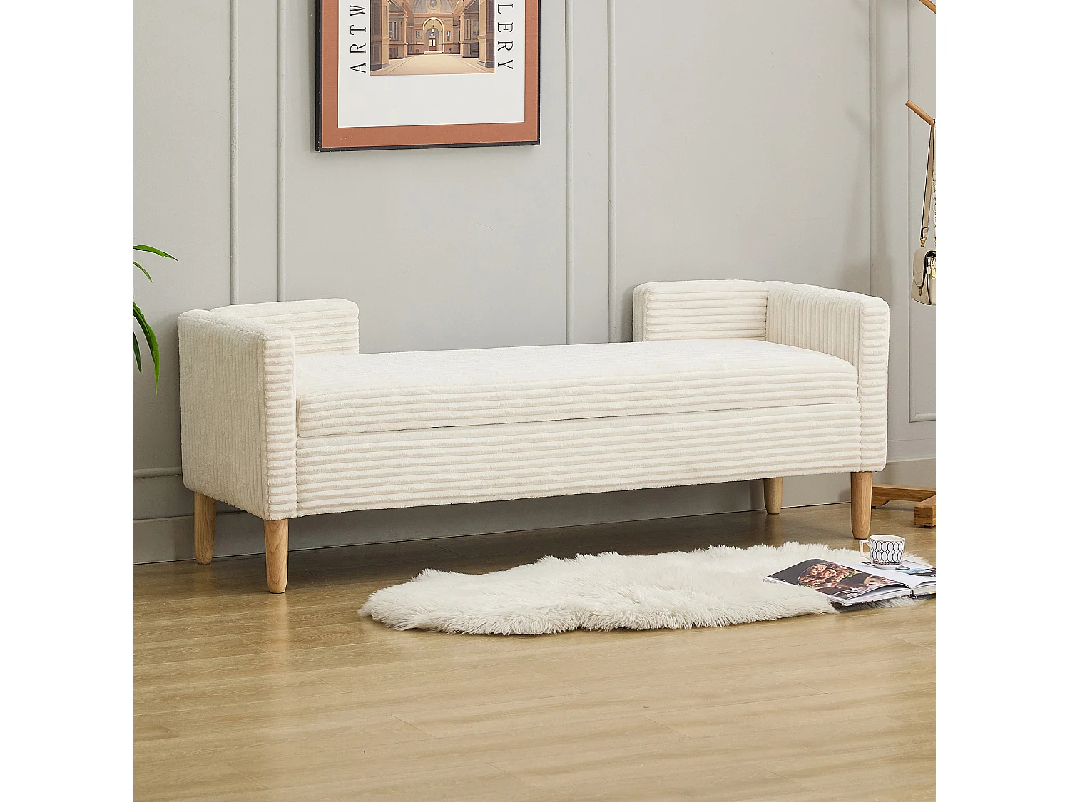 Bedbankje van ivoorkleurig corduroy - Voor slaapkamer en hal