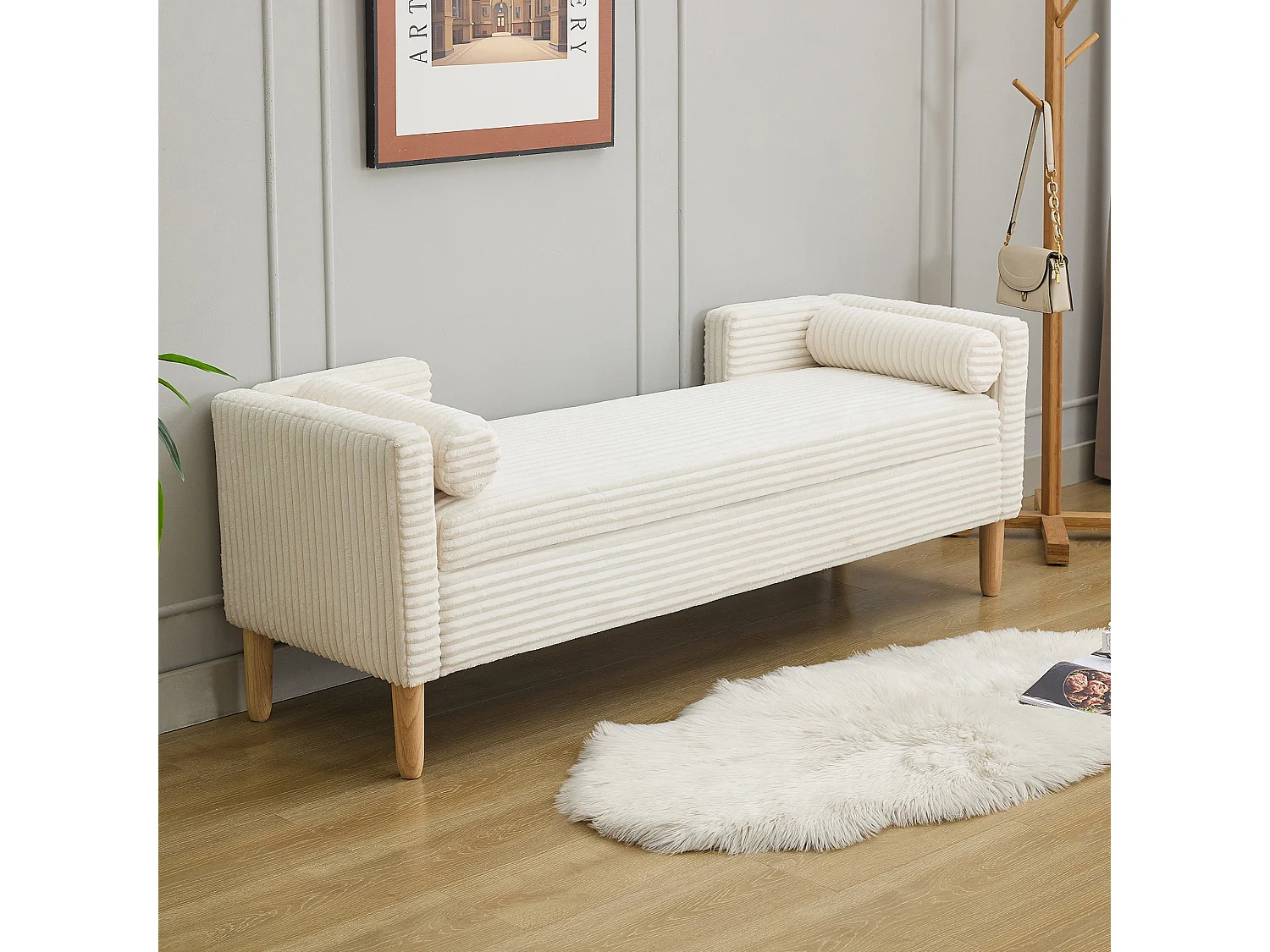 Bedbankje van ivoorkleurig corduroy - Voor slaapkamer en hal