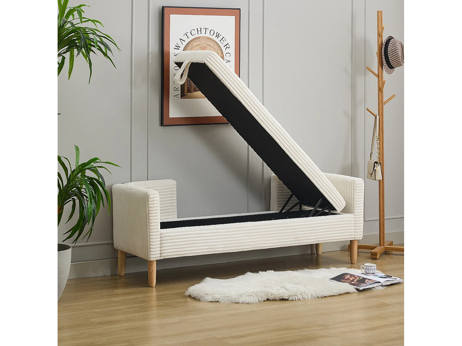 Bedbankje van ivoorkleurig corduroy - Voor slaapkamer en hal