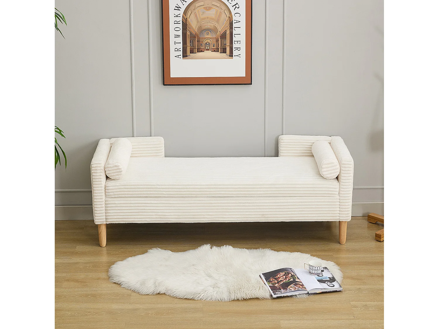 Bedbankje van ivoorkleurig corduroy - Voor slaapkamer en hal