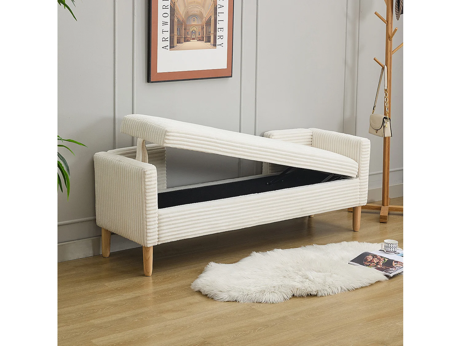 Bedbankje van ivoorkleurig corduroy - Voor slaapkamer en hal