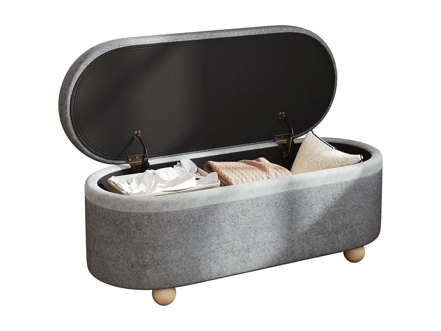 Bedbank met opbergruimte in grijze stof, 110x41x47 cm