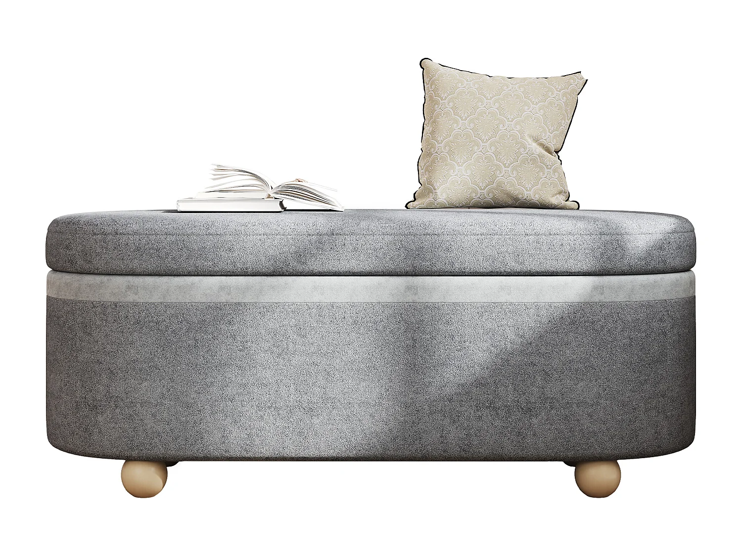 Bedbank met opbergruimte in grijze stof, 110x41x47 cm