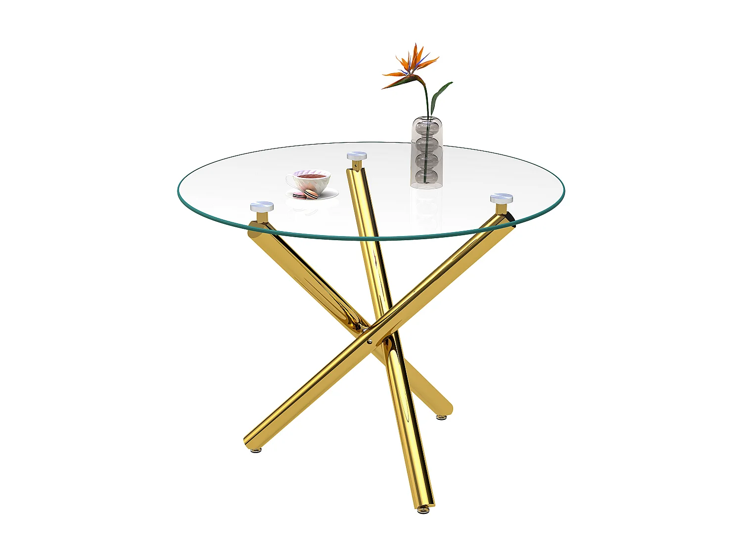 Table à manger ronde 80 × 80 cm avec plateau en verre trempé et pieds dorés