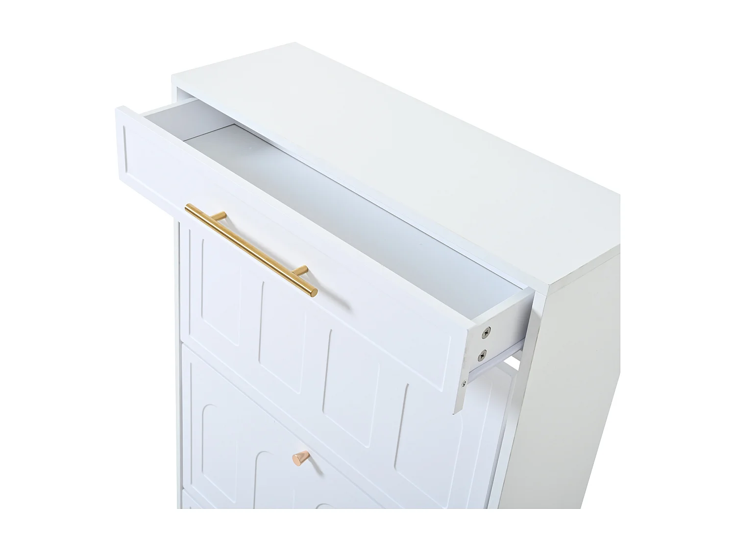 Meuble à chaussures 2 pièces en MDF blanc - Avec 6 abattants et 2 tiroirs