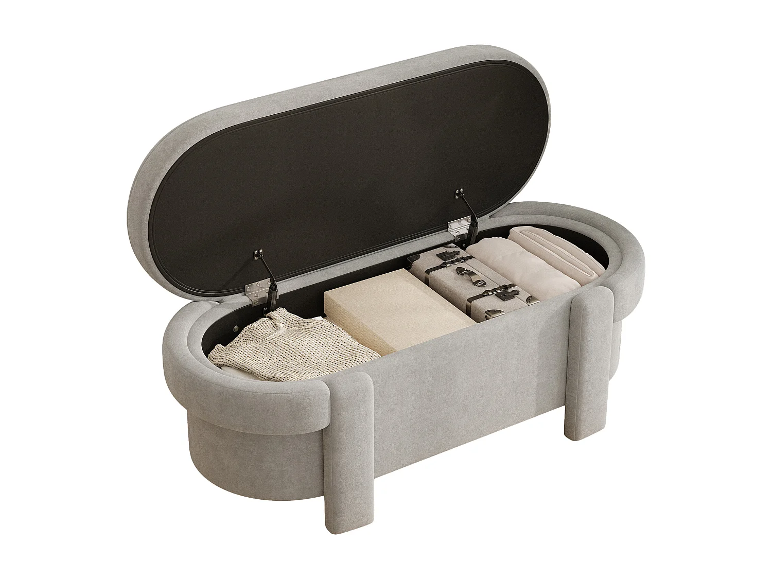 Bedbank met deksel en opbergruimte - Grijze stof 121,5 x 49 x 44,5 cm