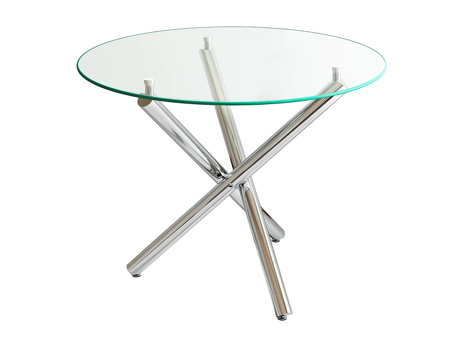 Table à manger ronde 80 × 80 cm avec plateau en verre trempé et pieds argenté