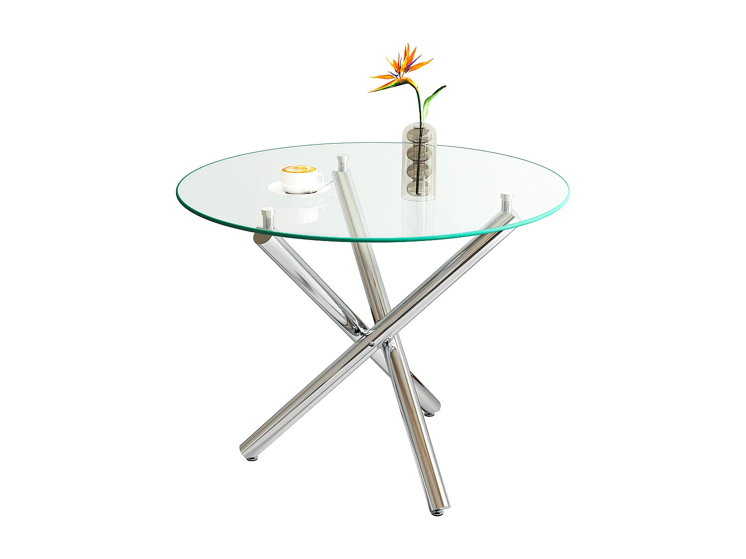 Table à manger ronde 80 × 80 cm avec plateau en verre trempé et pieds argenté