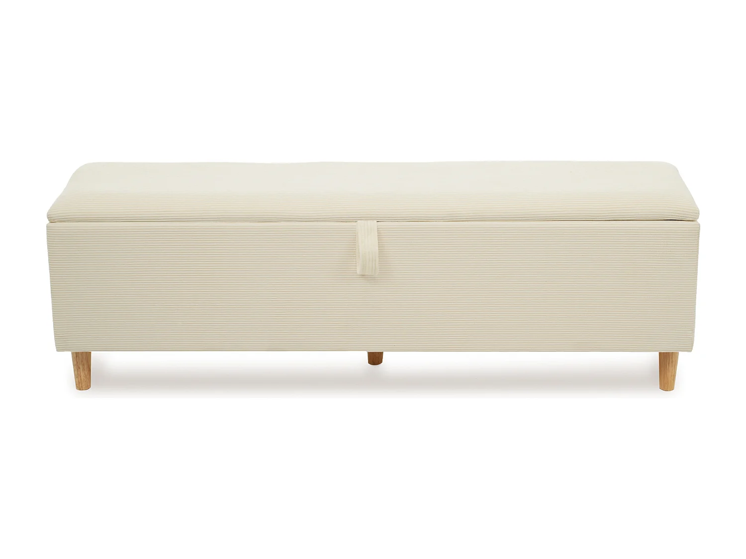 Banc coffre de rangement en velours côtelé beige 175x38x46 cm