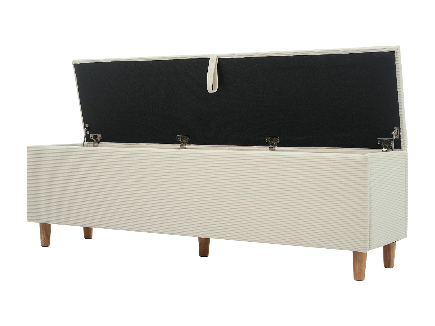 Banc coffre de rangement en velours côtelé beige 175x38x46 cm