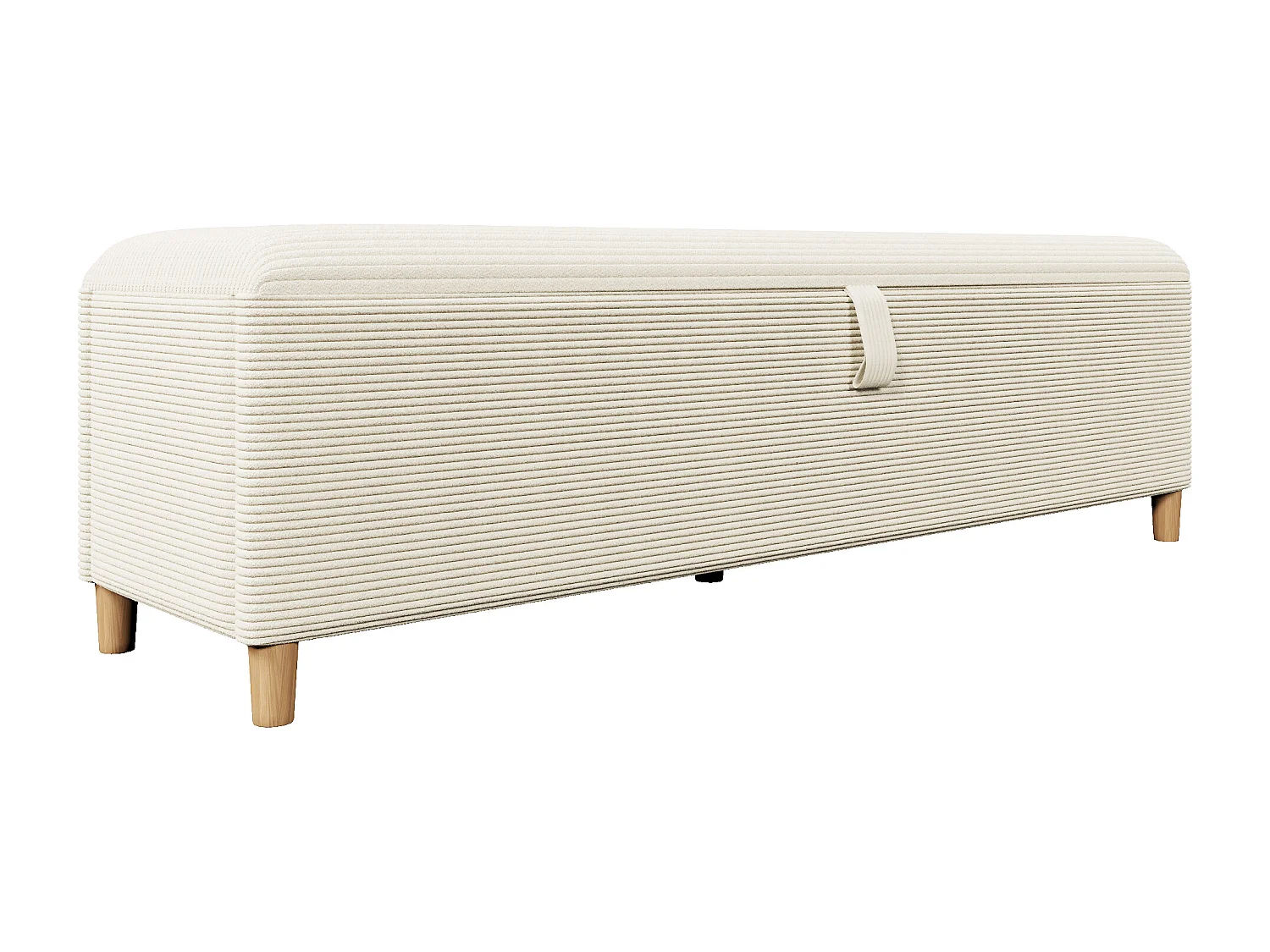 Banc coffre de rangement en velours côtelé beige 175x38x46 cm