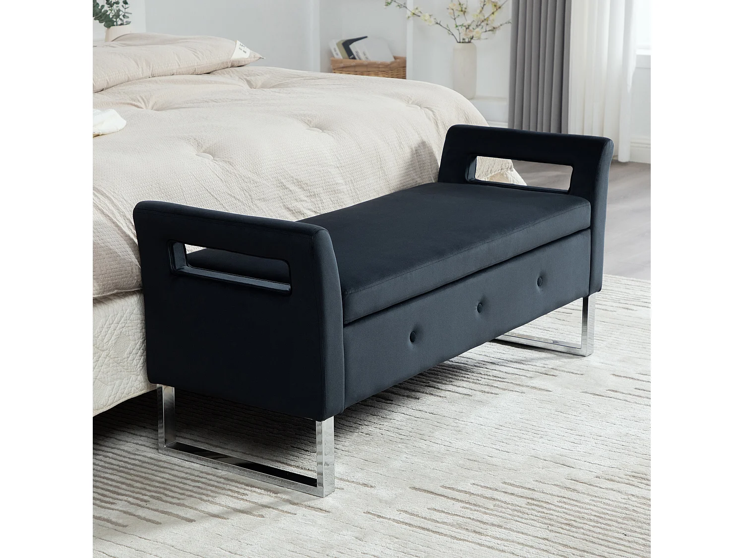 Banc de lit avec rangement - Velours noir