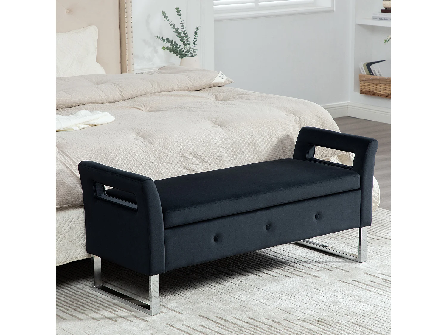 Banc de lit avec rangement - Velours noir