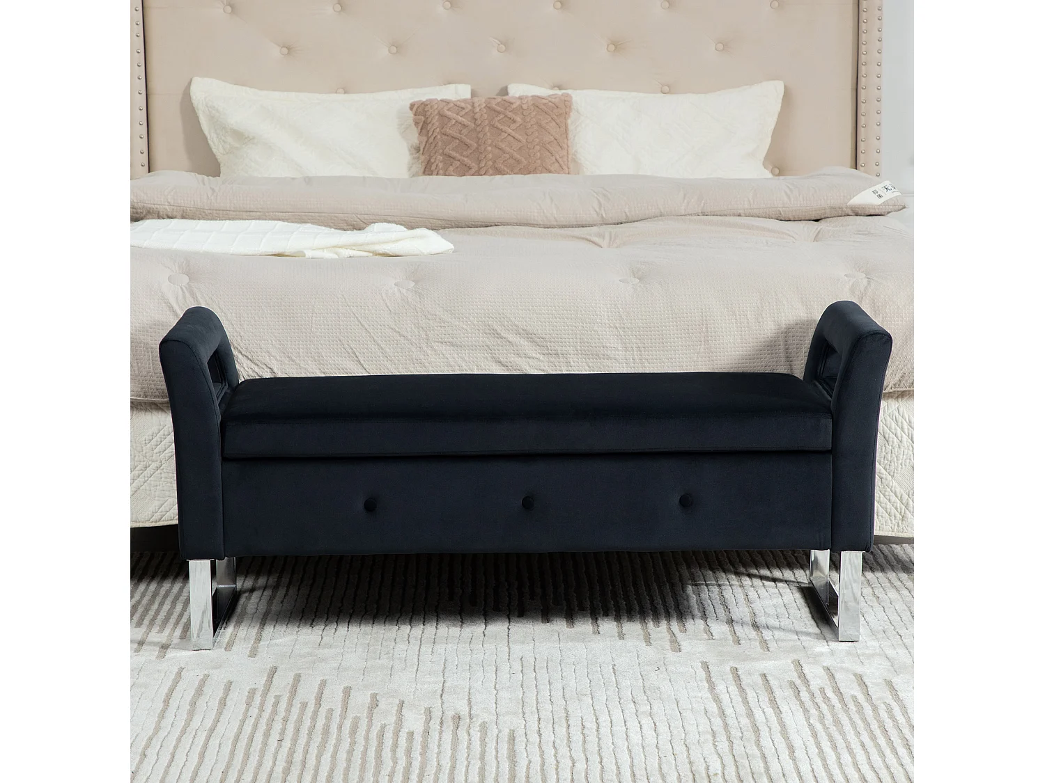 Banc de lit avec rangement - Velours noir