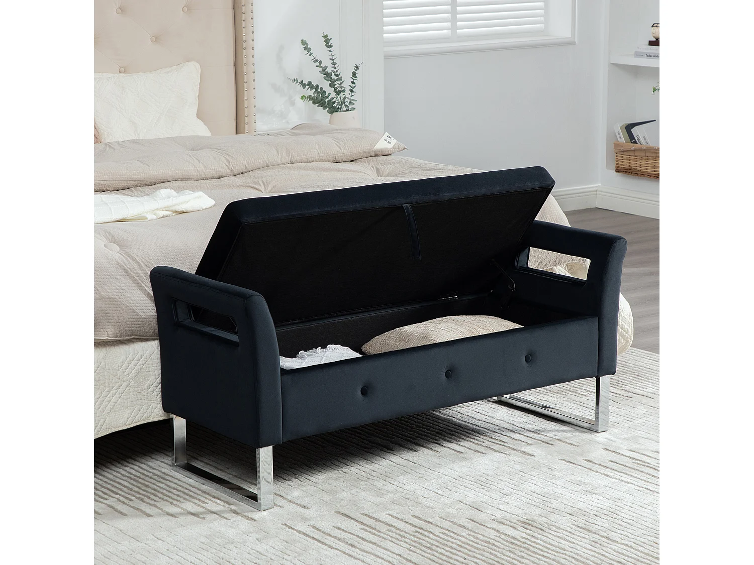 Banc de lit avec rangement - Velours noir