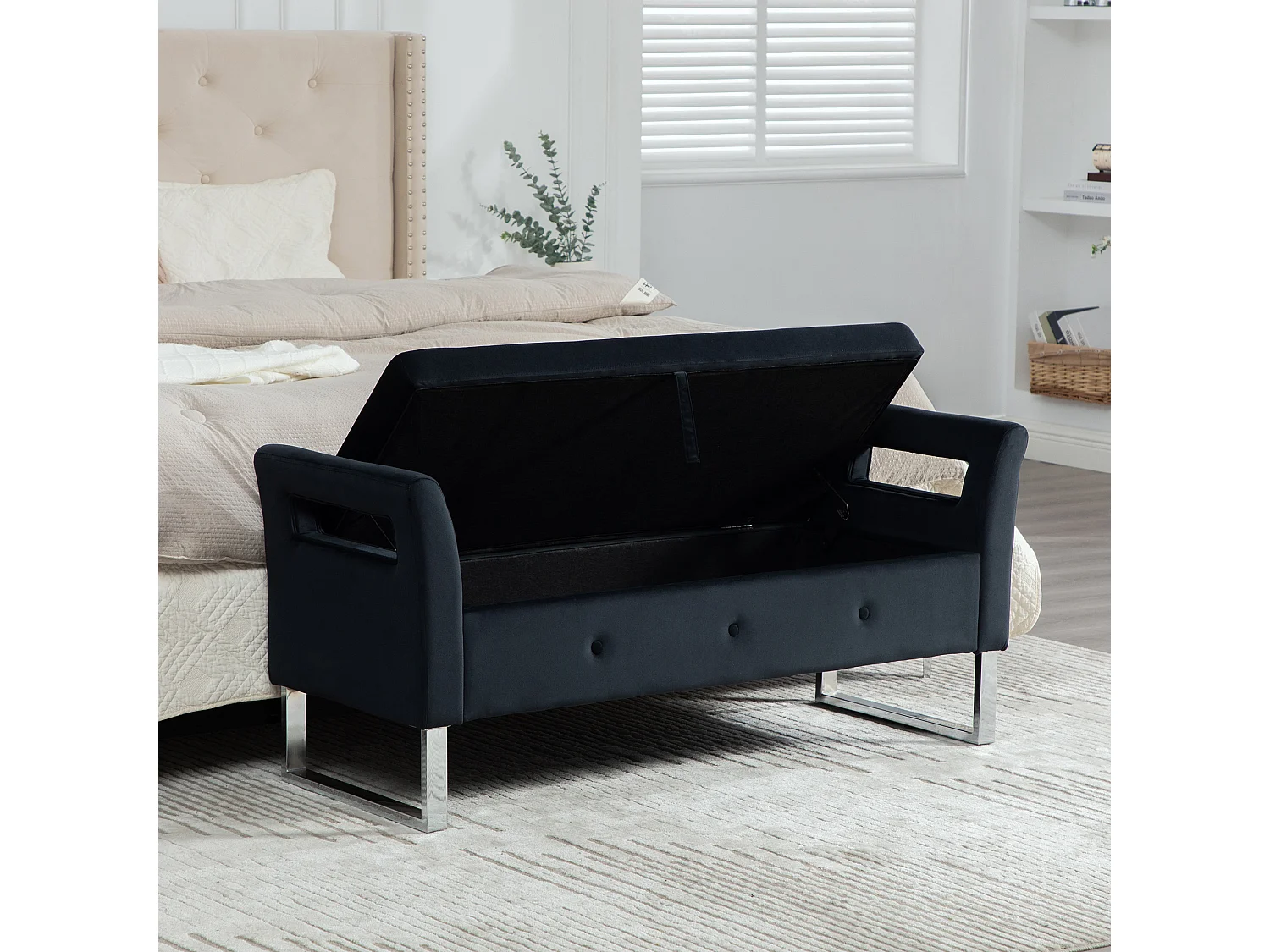 Banc de lit avec rangement - Velours noir