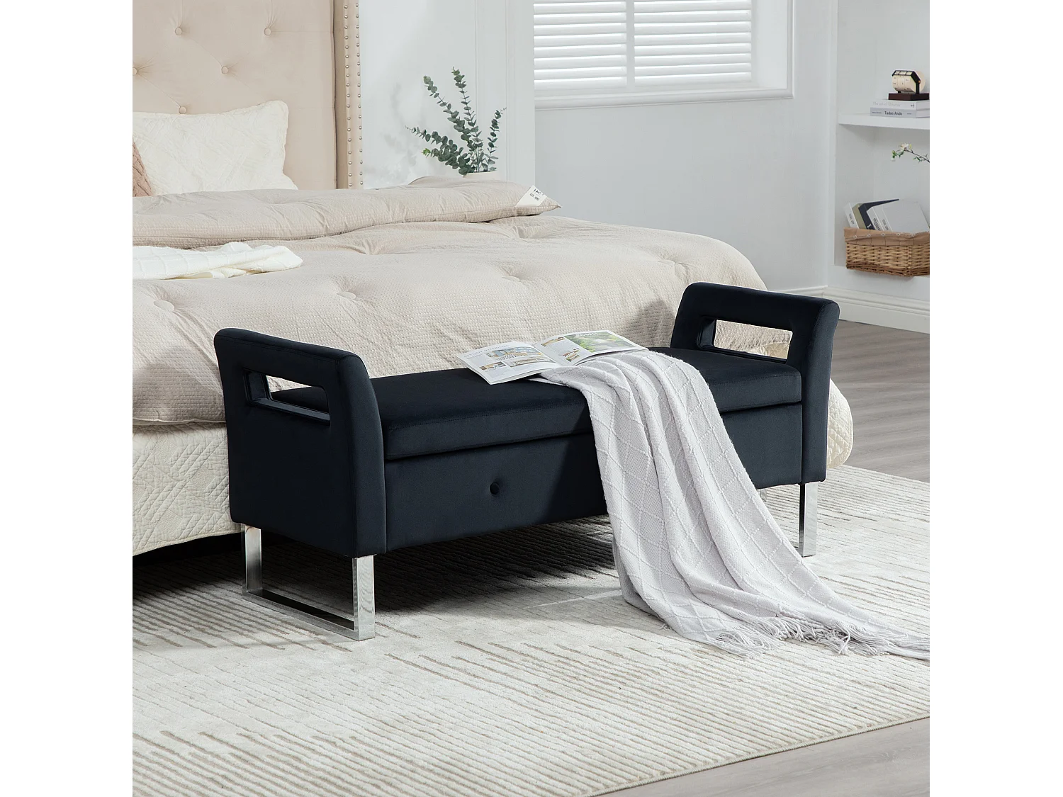 Banc de lit avec rangement - Velours noir