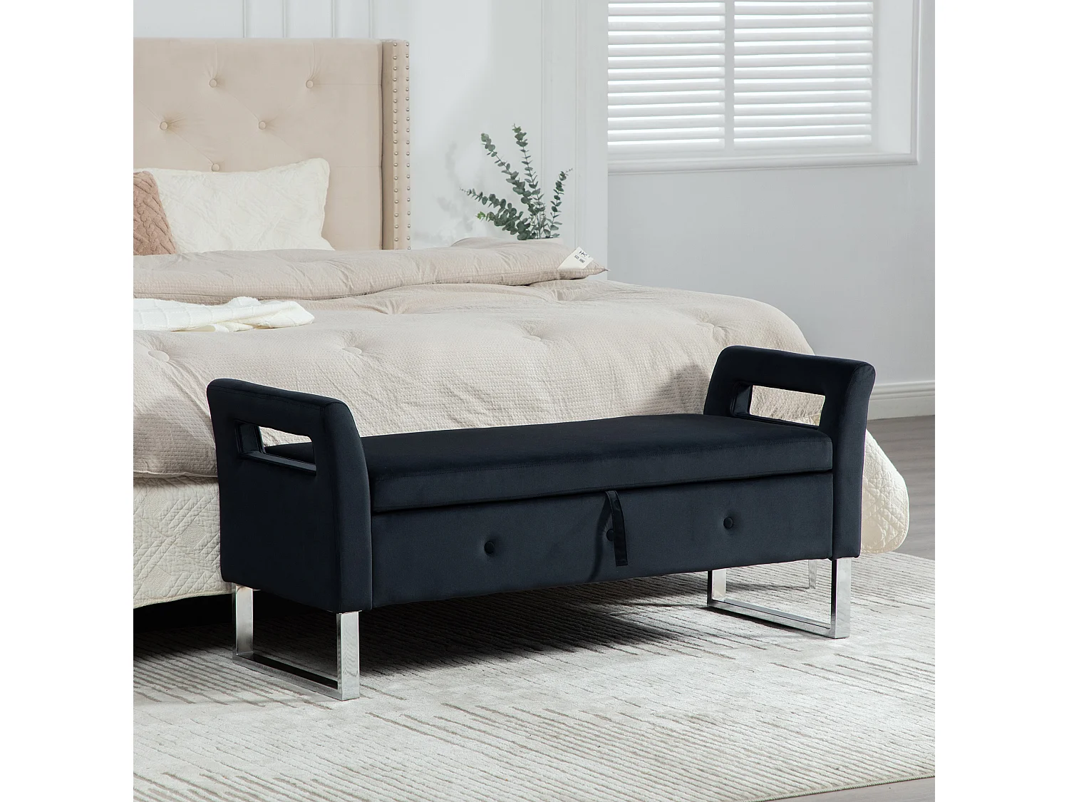 Banc de lit avec rangement - Velours noir
