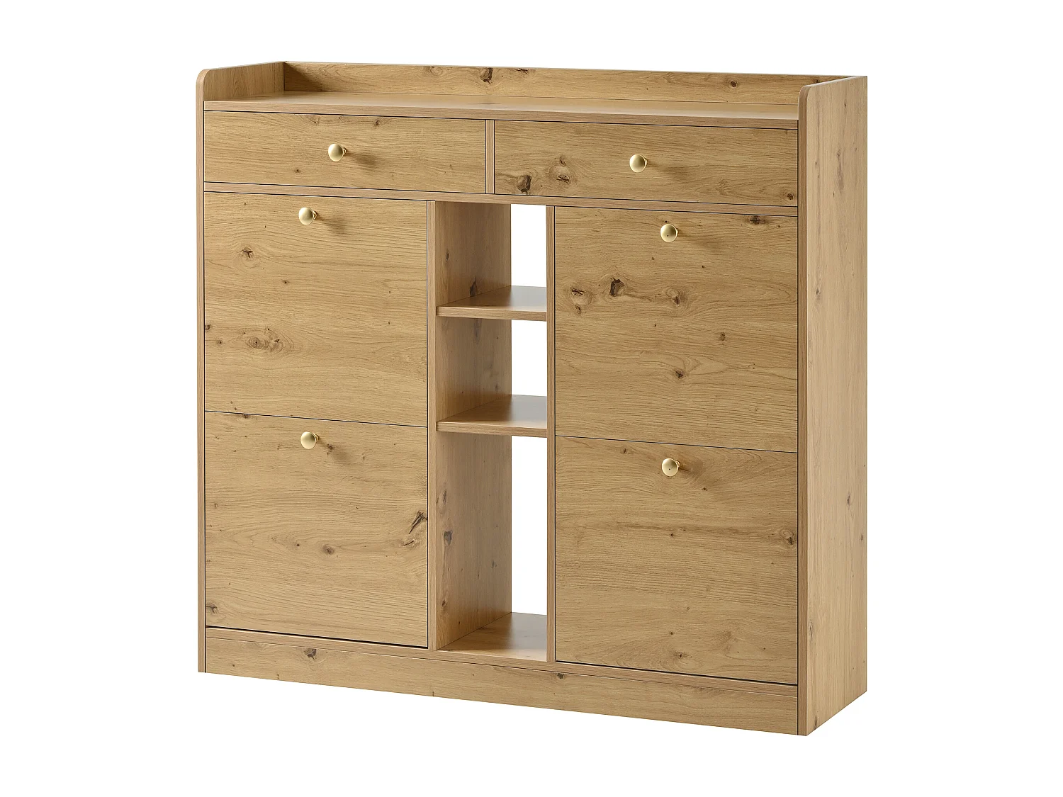 Meuble à chaussures avec 4 portes abattantes, 2 tiroirs et 3 niches - Couleur bois