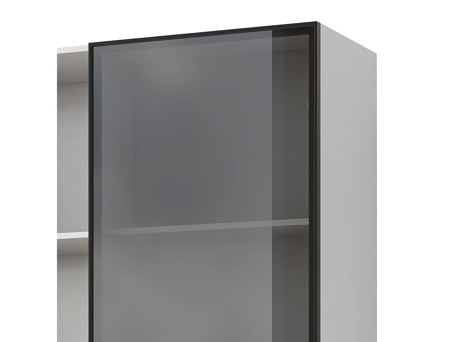 Vetrina espositiva bianca a LED con 3 cassetti, 3 ripiani a giorno e anta in vetro.