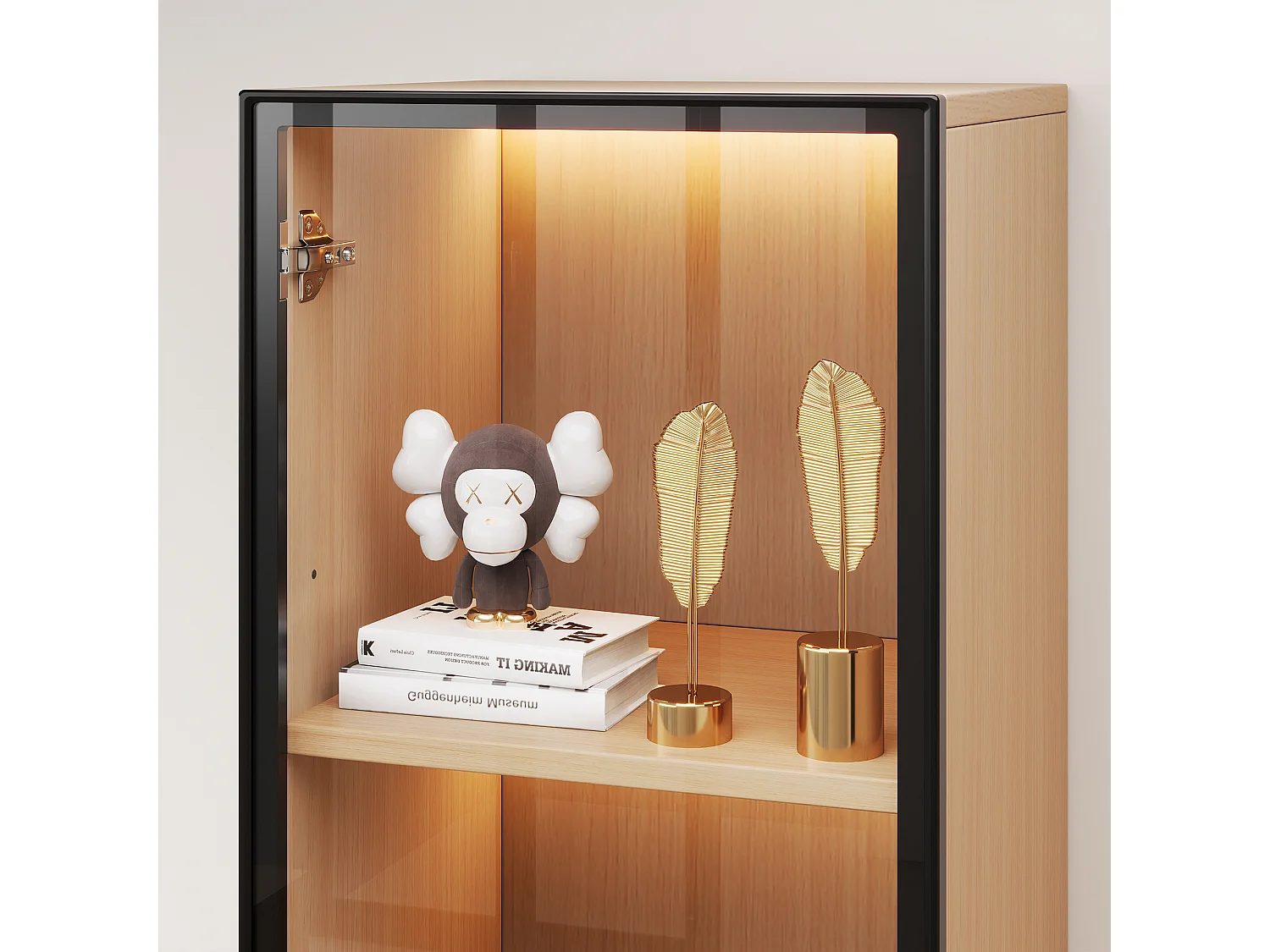 Vetrina con anta in vetro e illuminazione a LED, 40×40×165 cm - MDF effetto rovere