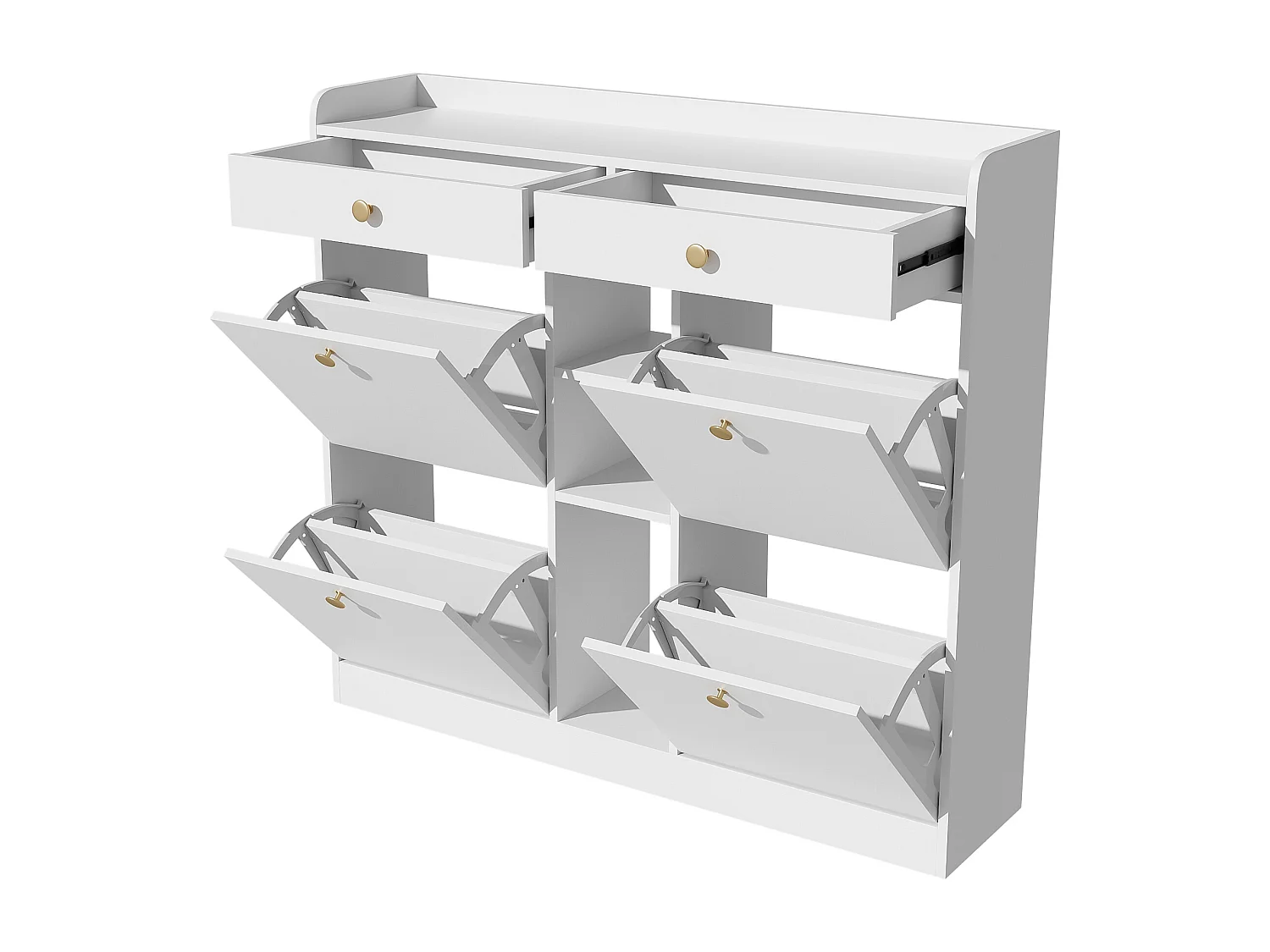 Meuble à chaussures avec 4 portes abattantes, 2 tiroirs et 3 niches - Blanc