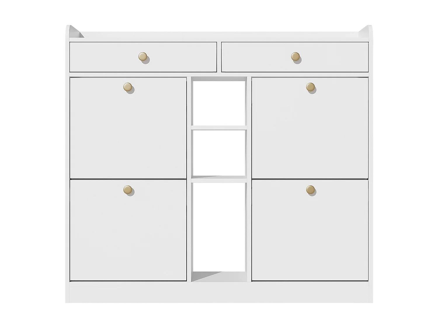 Meuble à chaussures avec 4 portes abattantes, 2 tiroirs et 3 niches - Blanc