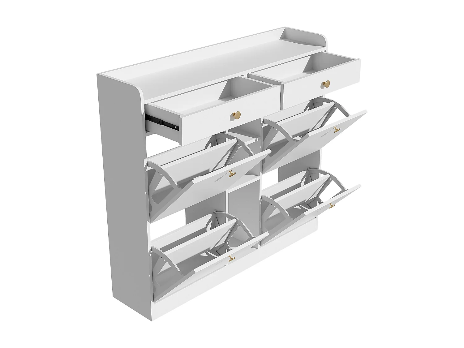 Meuble à chaussures avec 4 portes abattantes, 2 tiroirs et 3 niches - Blanc